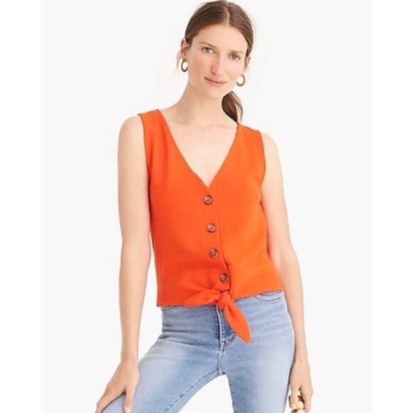 J. Crew Tie-front Button Down Textured Tank Top Bright Orange Sz L Preppy Summer - Picture 3 of 15